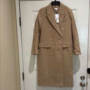Topshop Tan Striped Double-Breasted Women's Coat
